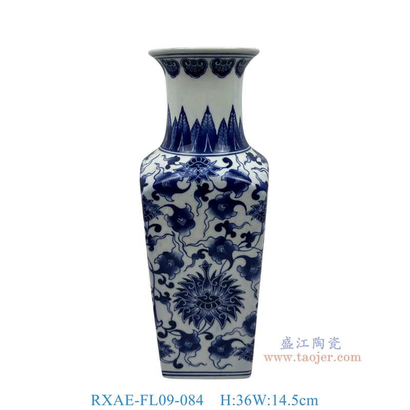 RXAE-FL09-084青花花叶纹四方瓶高36直径14.5