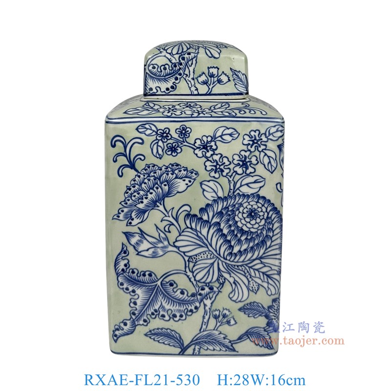 RXAE-FL21-530手工花卉纹四方罐高28边长16