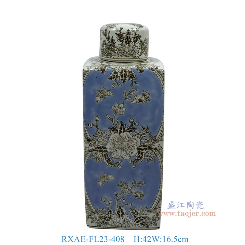 RXAE-FL23-408手工花蝶纹四方罐高42直径16.5