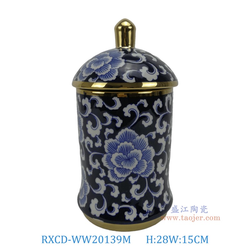 RXCD-WW20139M手工描金牡丹纹储物罐中号高28直径15