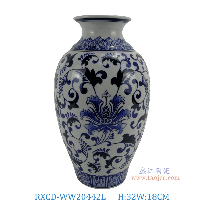 RXCD-WW20442L青花缠枝莲冬瓜瓶大号高32直径18