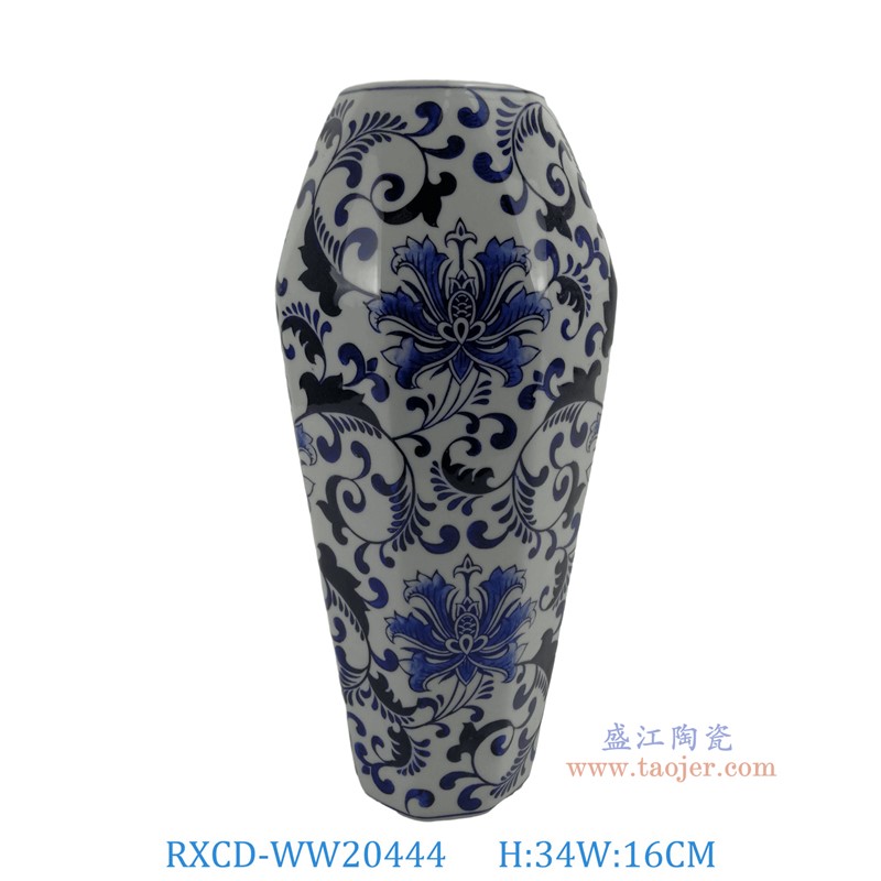 RXCD-WW20444高青花缠枝莲纹花瓶高34直径16