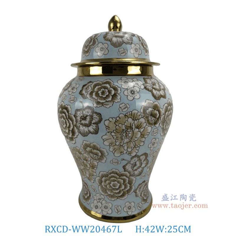 RXCD-WW20467L手工描金牡丹纹将军罐大号高42直径25