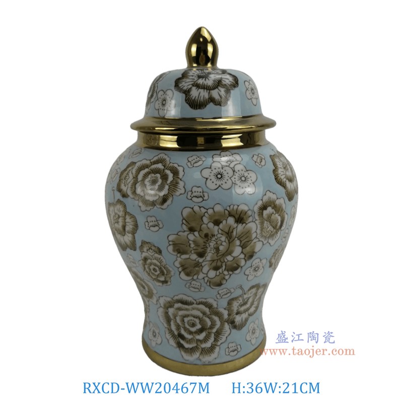 RXCD-WW20467M手工描金牡丹纹将军罐中号高36直径21