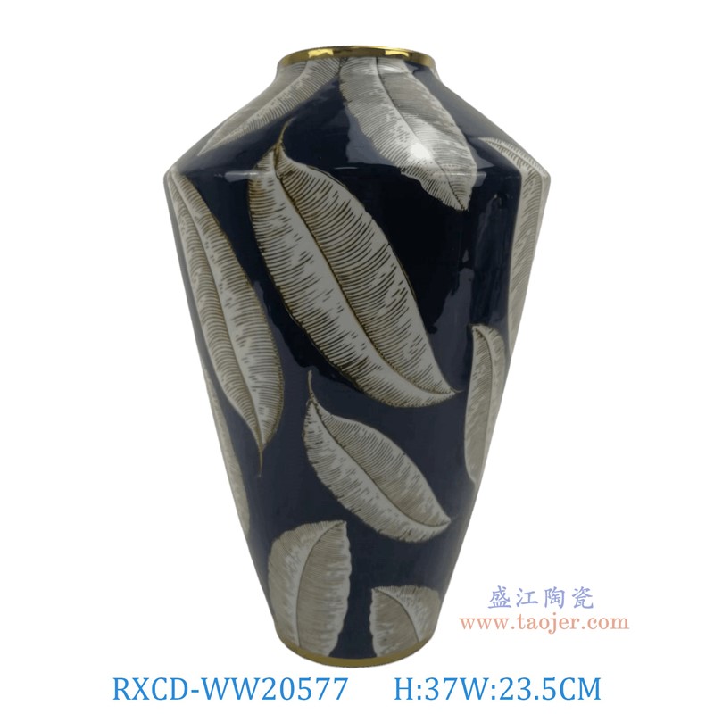 RXCD-WW20577描金叶子花纹花瓶高37直径23.5