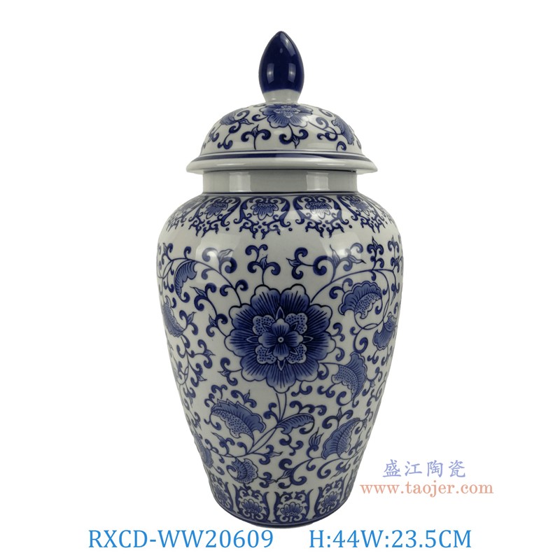 RXCD-WW20609手工青花缠枝莲将军罐高44直径23.5