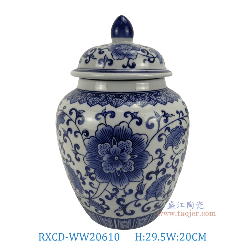 RXCD-WW20610手工青花缠枝莲将军罐高29.5直径20