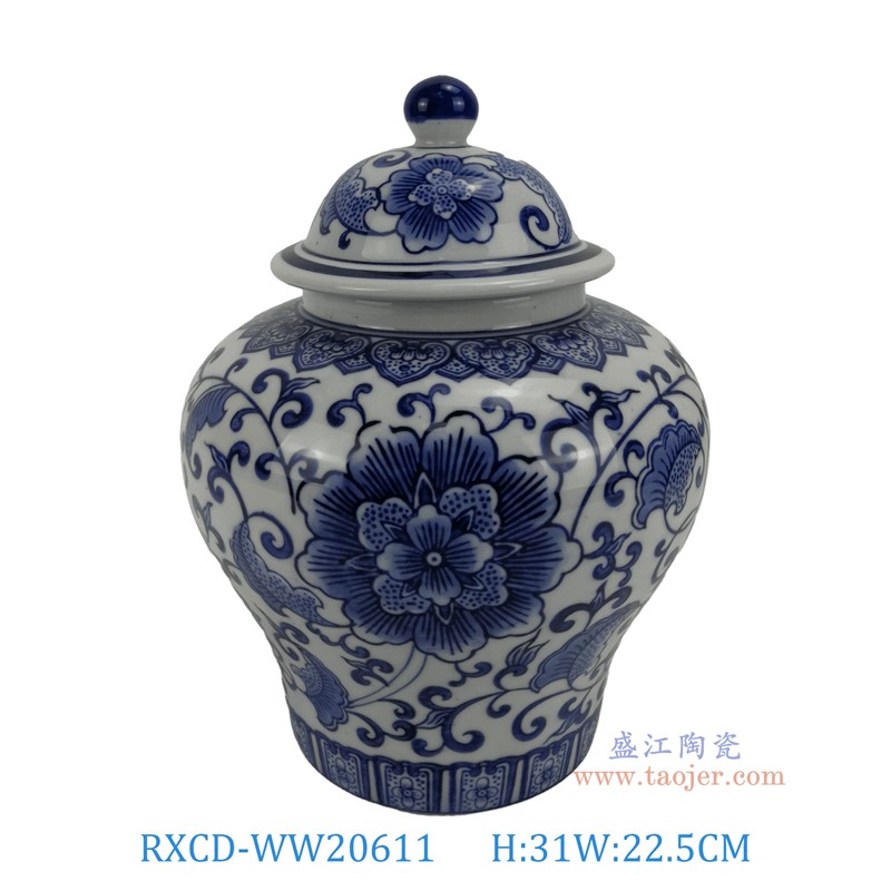 RXCD-WW20611手工青花缠枝莲将军罐高31直径22.5