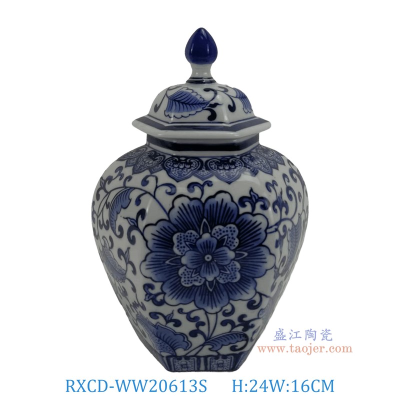 RXCD-WW20613S手工青花缠枝莲将军罐小号高24长16宽15