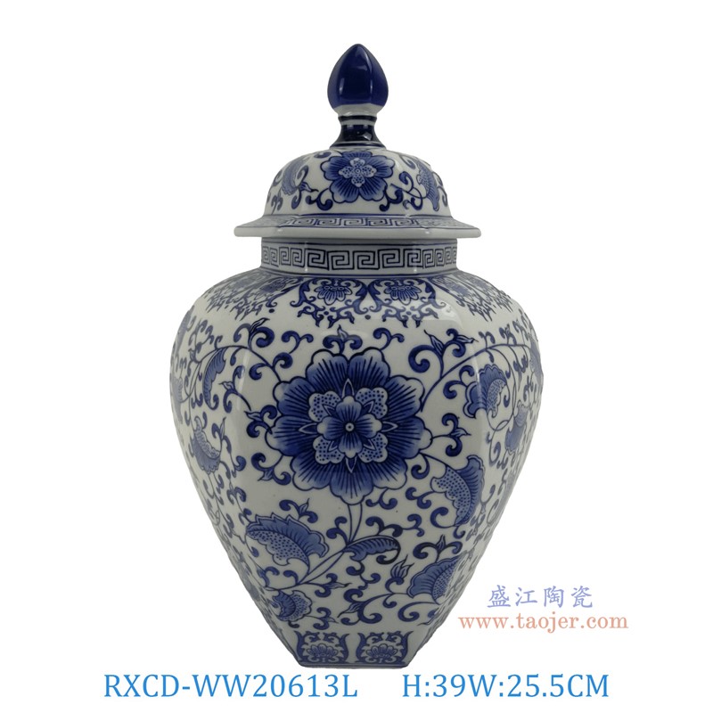 RXCD-WW20613L手工青花缠枝莲将军罐大号高39长25.5宽23.5