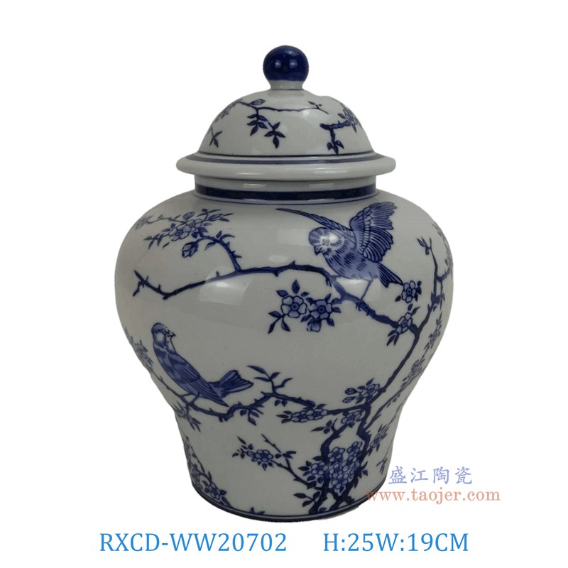 RXCD-WW20702青花复古喜上眉梢将军罐高25直径19