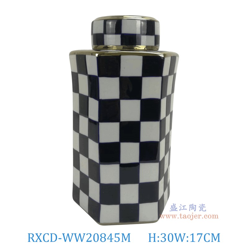 RXCD-WW20845M几何图案手工六方罐中号高30长17宽15