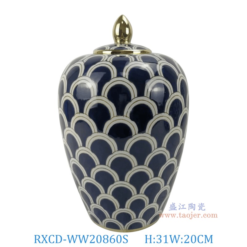 RXCD-WW20860S鱼鳞纹描金冬瓜罐小号高31直径20