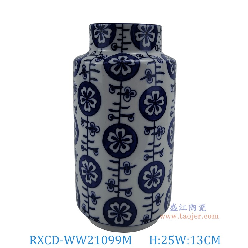 RXCD-WW21099M手工花卉纹平顶圆罐中号高25直径13