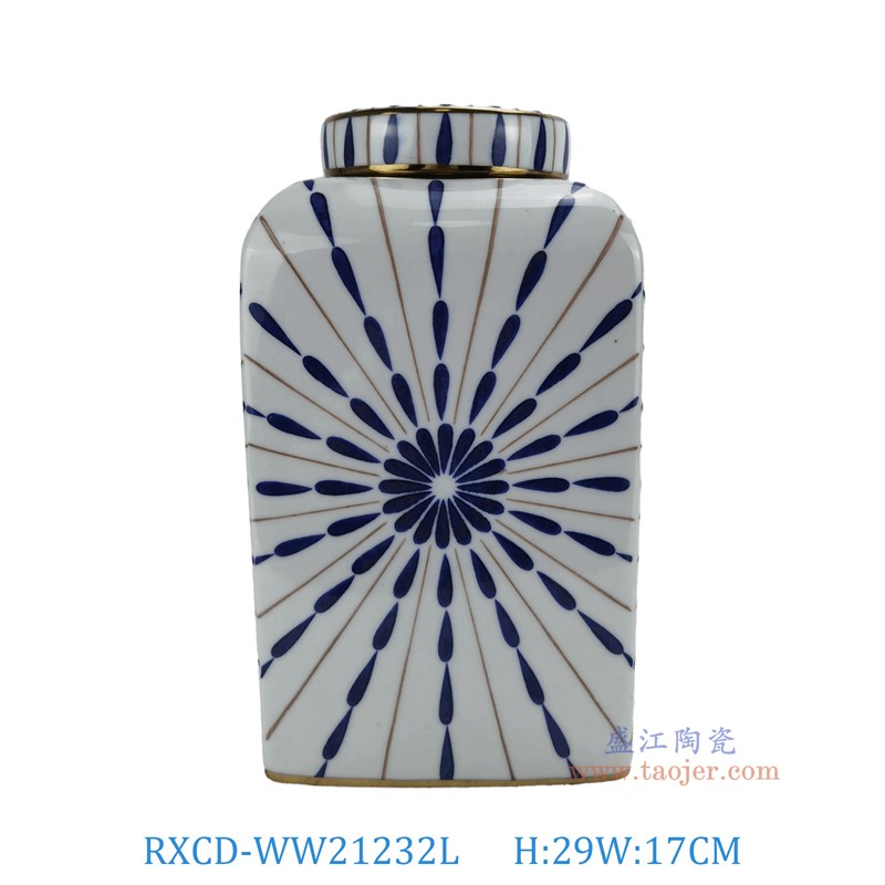 RXCD-WW21232L几何图案描金四方罐大号高29直径17