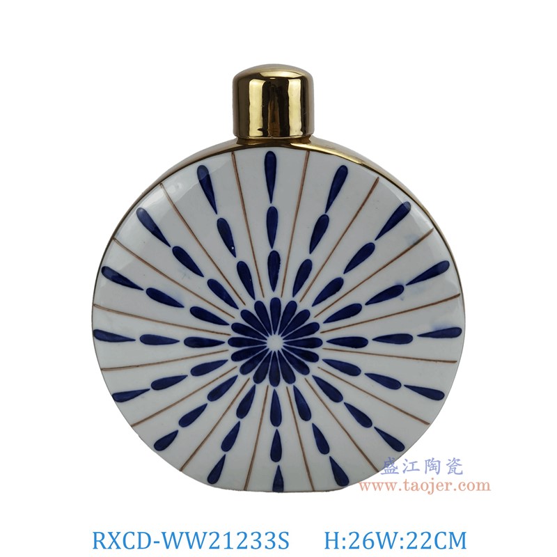 RXCD-WW21233S几何图案描金瓶小号高26长22宽7.5