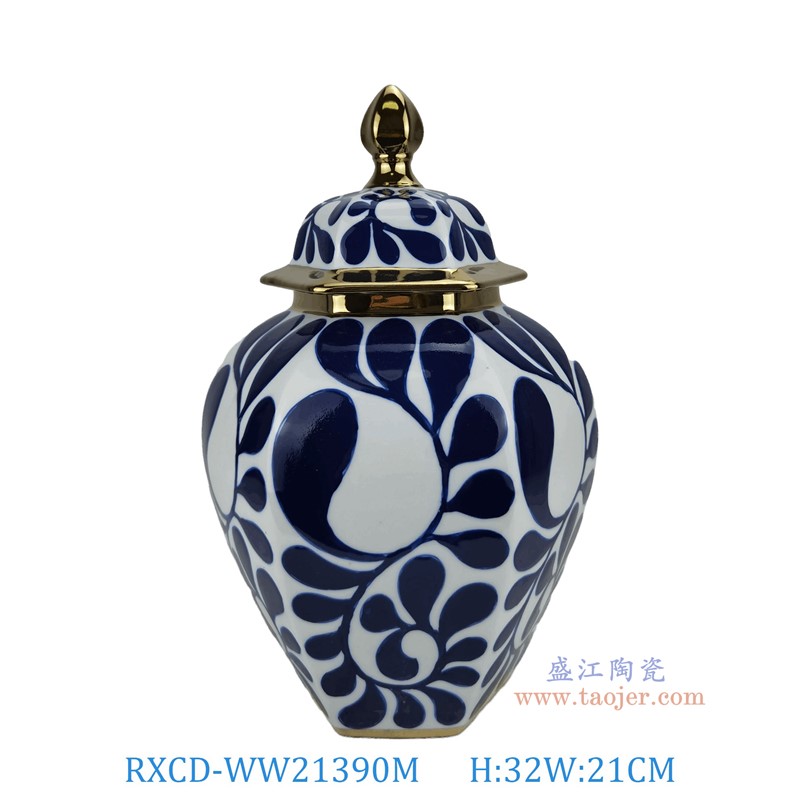 RXCD-WW21390M手工描金树叶纹将军罐中号高32长21宽19.5