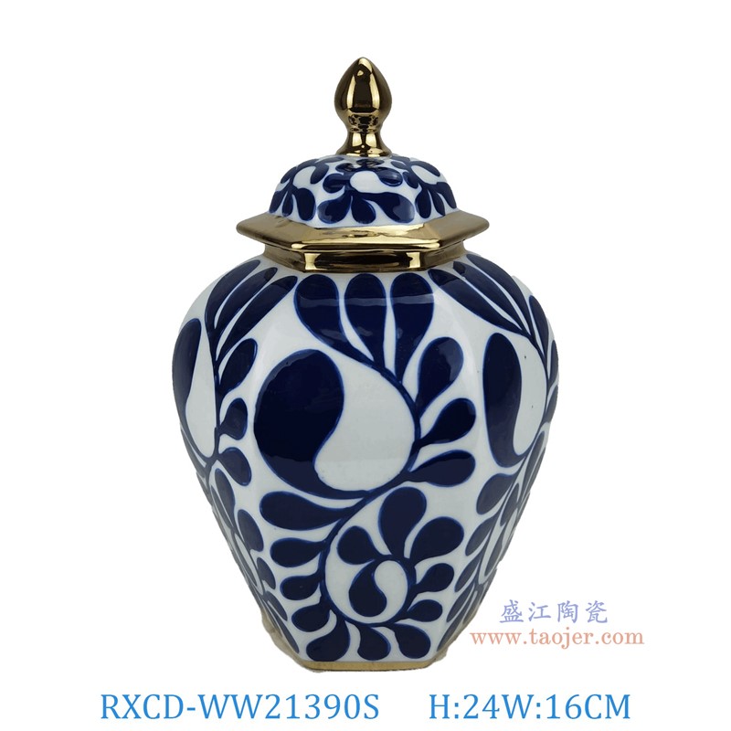 RXCD-WW21390S手工描金树叶纹将军罐小号高24长16宽15