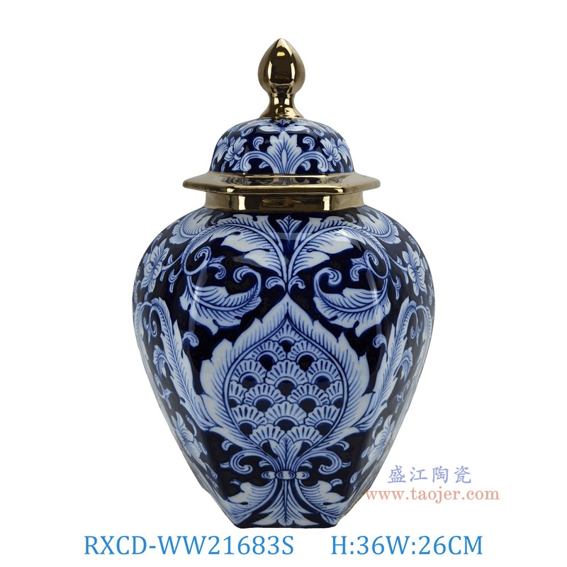 RXCD-WW21683S手工描金花卉纹将军罐小号高36直径26