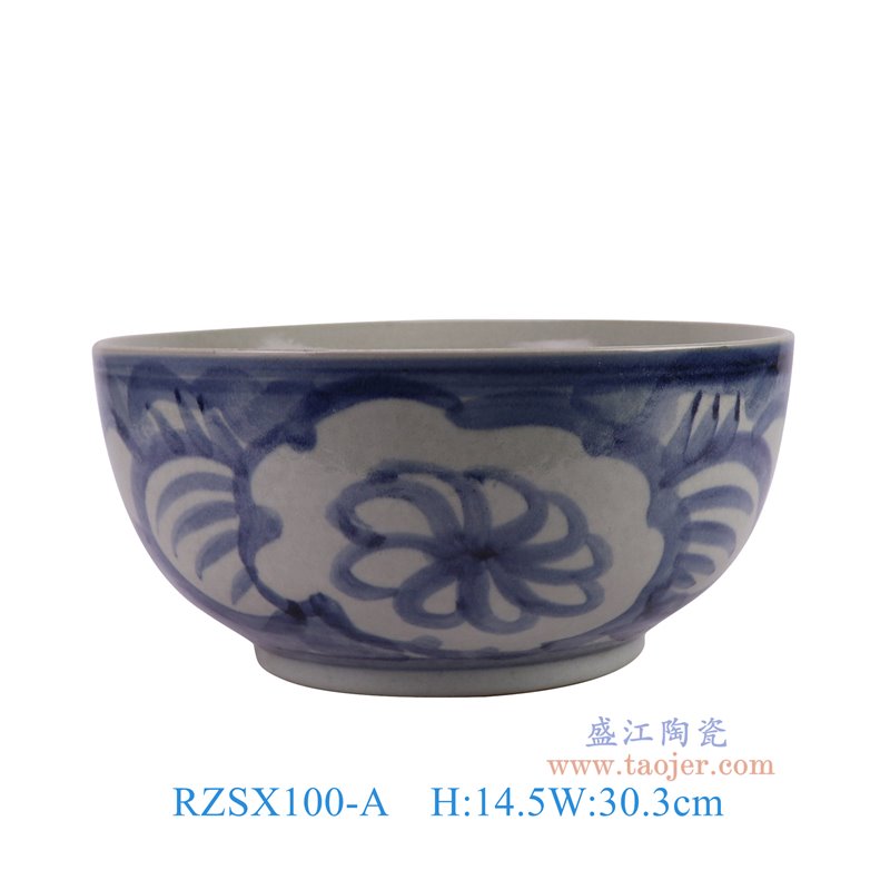 RZSX100-A仿古脚踩泥青花蓝底白花纹大碗正面图