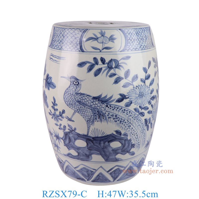 RZSX79-C 仿古脚踩泥青花锦鸡花鸟凳子 高47直径35.5底径27.5重量10.35KG