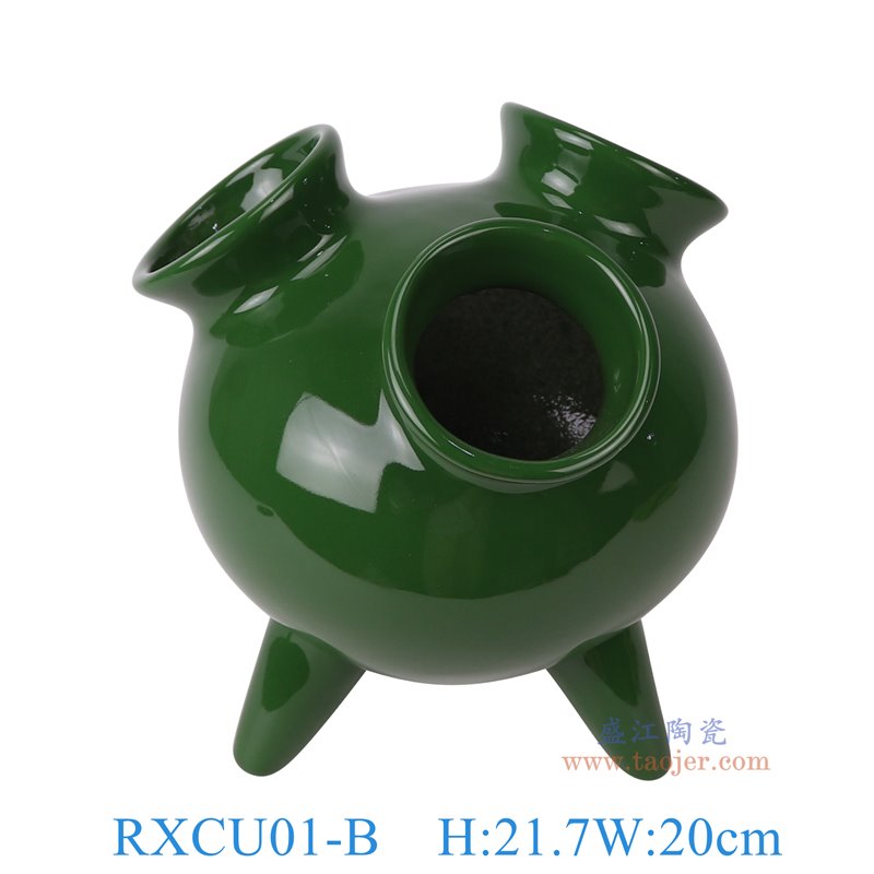 RXCU01-B 墨绿色釉三足三口鼎 高21.7直径20口径10重量1.35KG