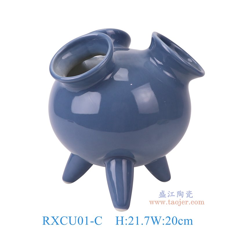 RXCU01-C 黛蓝色釉三足三口鼎 高21.7直径20口径8重量1.35KG