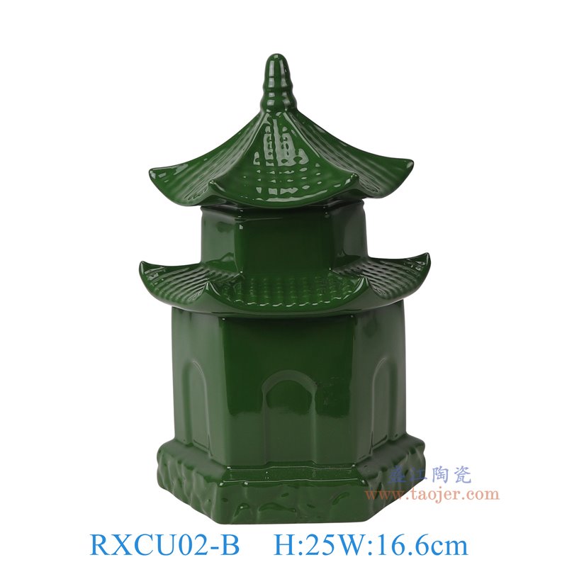 RXCU02-B 墨绿釉亭台宝塔 高25直径16.6口径13底径15.7重量1.65KG