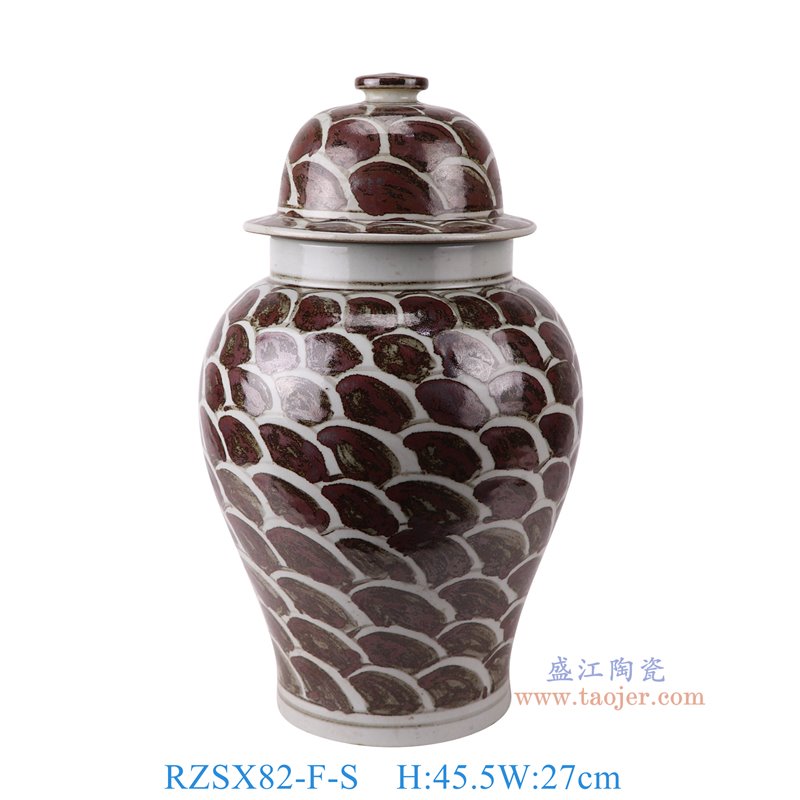 RZSX82-F-S仿古脚踩泥铁锈红海水纹将军罐小号正面图