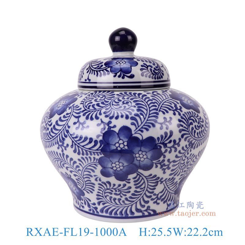 RXAE-FL19-1000A青花花叶纹将军罐正面图