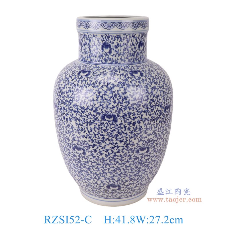 RZSI52-C青花缠枝串花纹冬瓜罐正面图