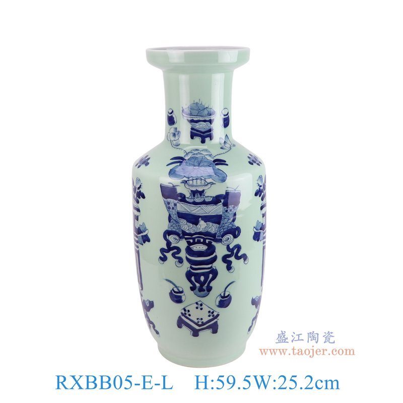 RXBB05-E-L青花博古纹棒子瓶正面图