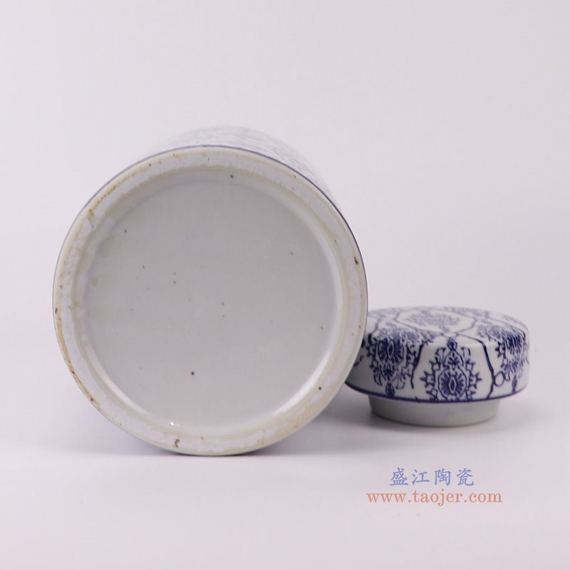 RXCD-WW22720M青花花叶纹直筒茶叶罐中号底部图