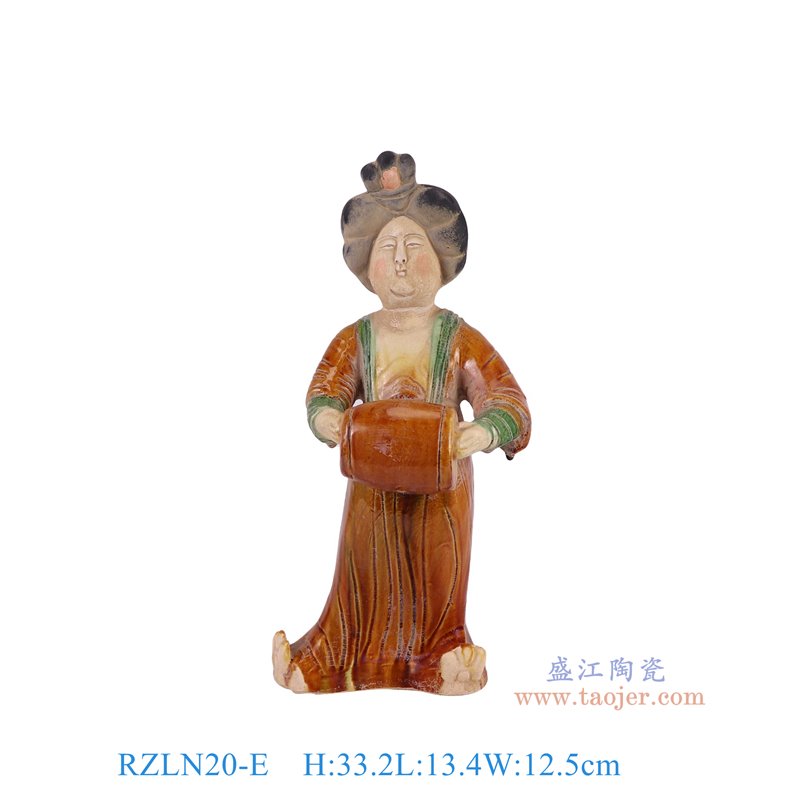 RZLN20-E 唐三彩仕女雕塑乐器胖妞 高33.2直径13.4重量1.15KG