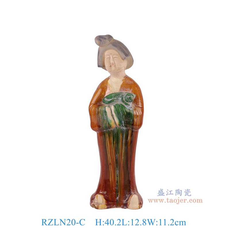 RZLN20-C 唐三彩仕女雕塑抱猫胖妞 高40.2直径12.8重量1.15KG