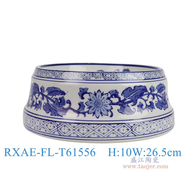 RXAE-FL-T61556青花缠枝花叶纹狗食盆粮盆大号正面图